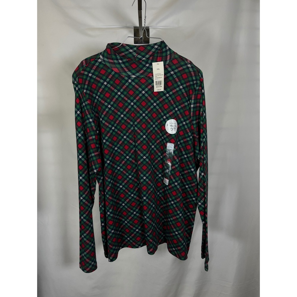 Kim Rogers Womens XXL Red GreenPlaid Mock Neck Long Sleeve Top NWT 14621FAM00085